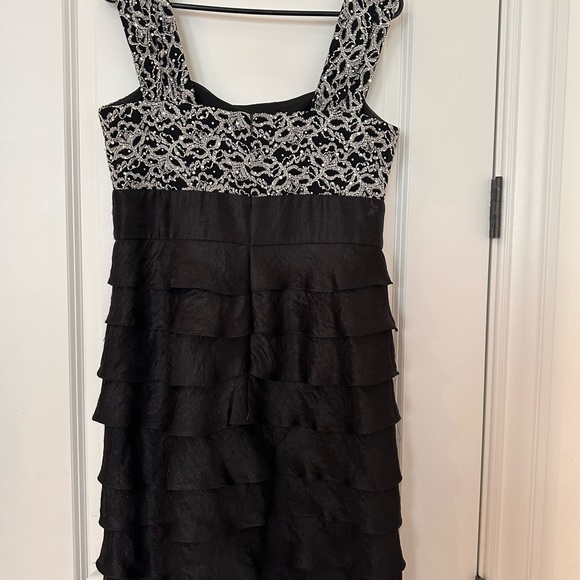 Black Square Neck Ruffles Elegant Cocktail Dress, DP3510
